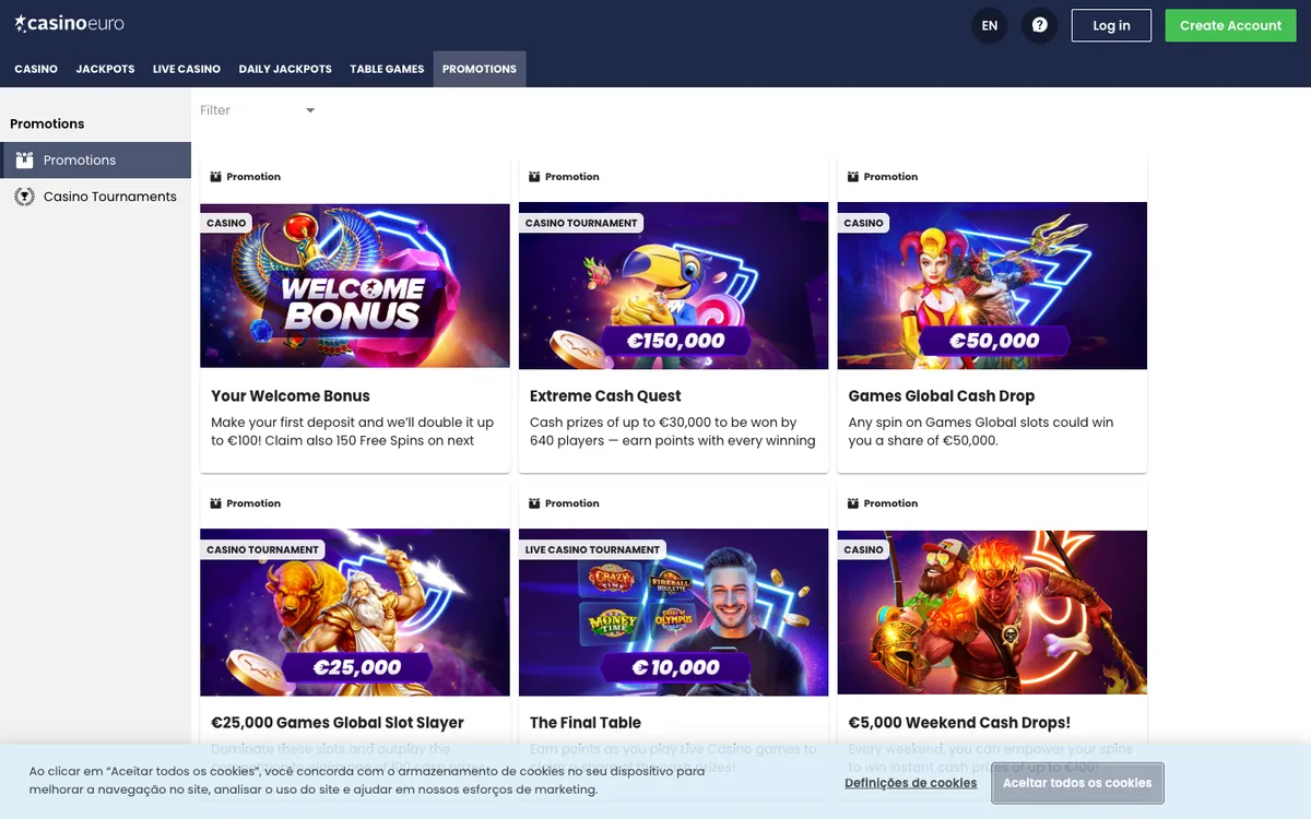 CasinoEuro — Promotions, captured from Brazil