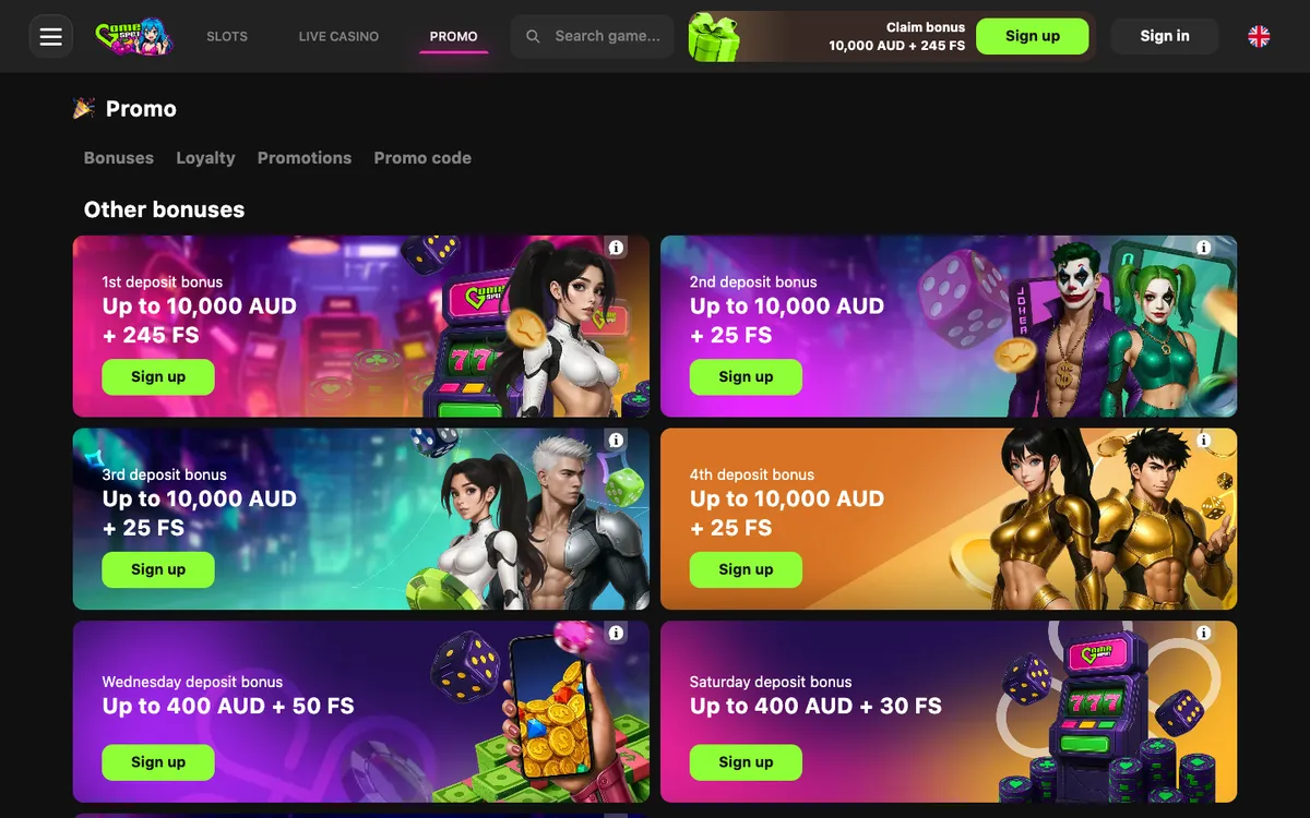 Game Spot Casino — Promotions, captured from Australia