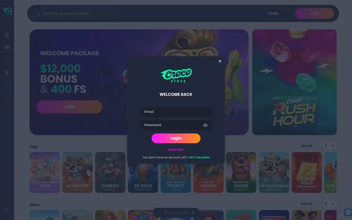 CrocoSlots Casino — «Регистрация», снято из страны Новая Зеландия