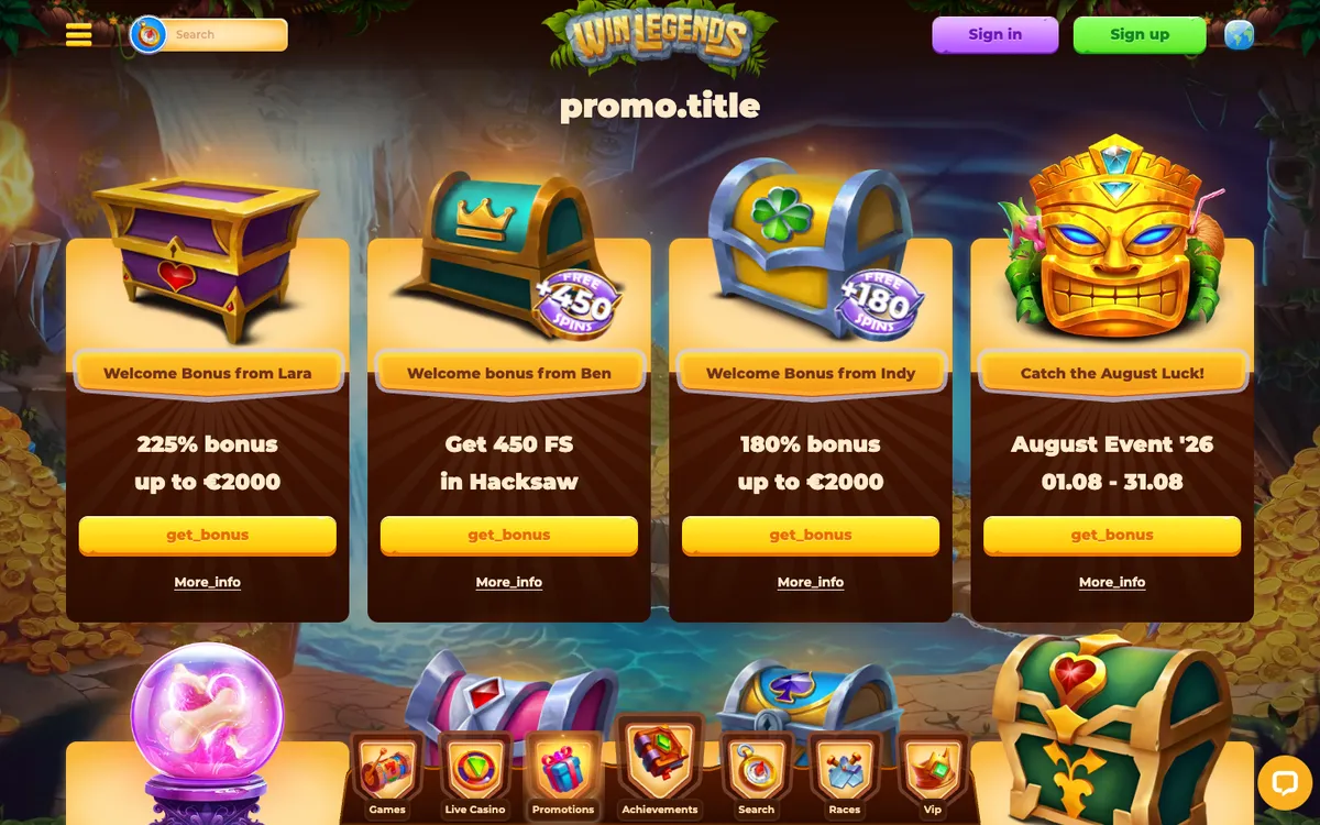 WinLegends Casino — «Акции», снято из страны Бельгия