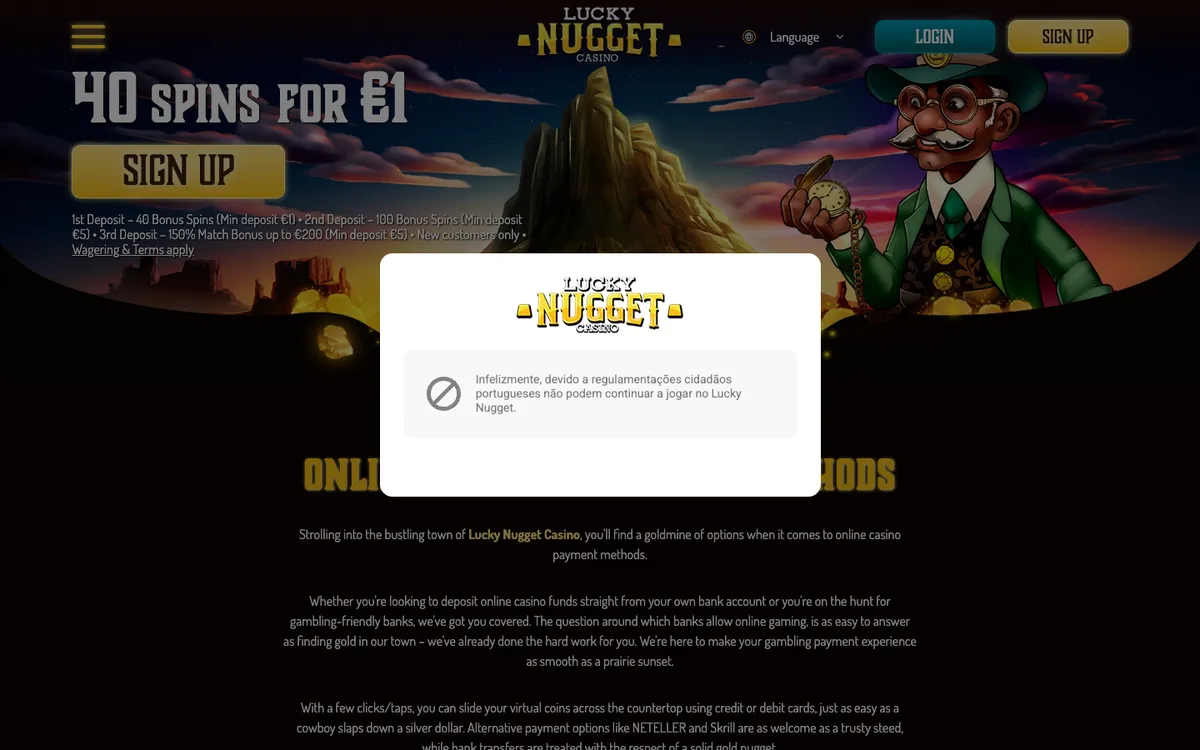 Lucky Nugget Casino — «Платежи», снято из страны Португалия