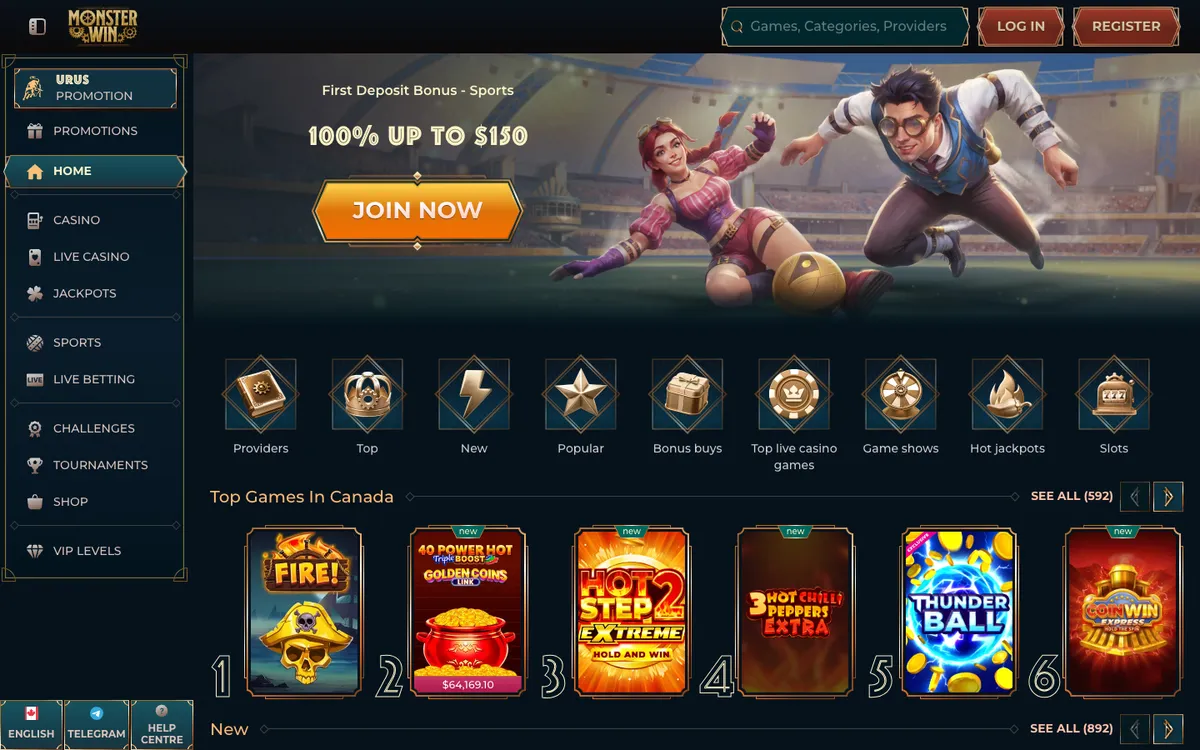 Monsterwin Casino — Home page, captured from Canada