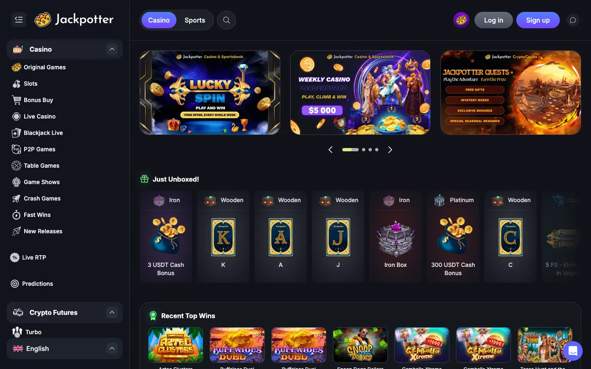 Jackpotter Casino — Home page, captured from Indonesia