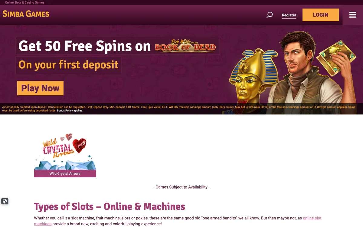Simba Games — Home page, captured from South Africa