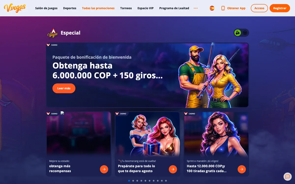 V.Vegas Casino — Promotions, captured from Colombia
