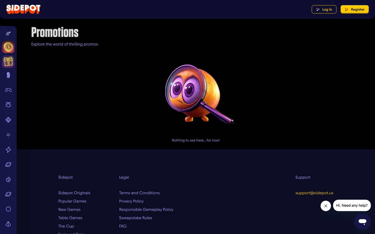 Sidepot Casino — Promotions, captured from United States