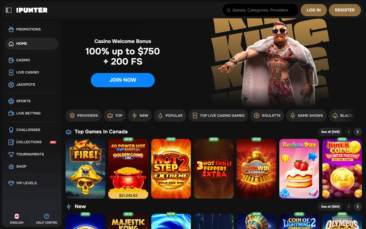 MrPunter Casino — Home page, captured from Canada