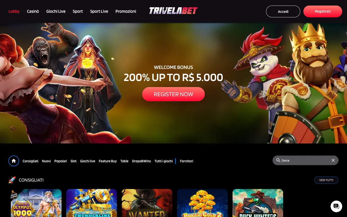 TrivelaBet Casino — «Главная», снято из страны Италия