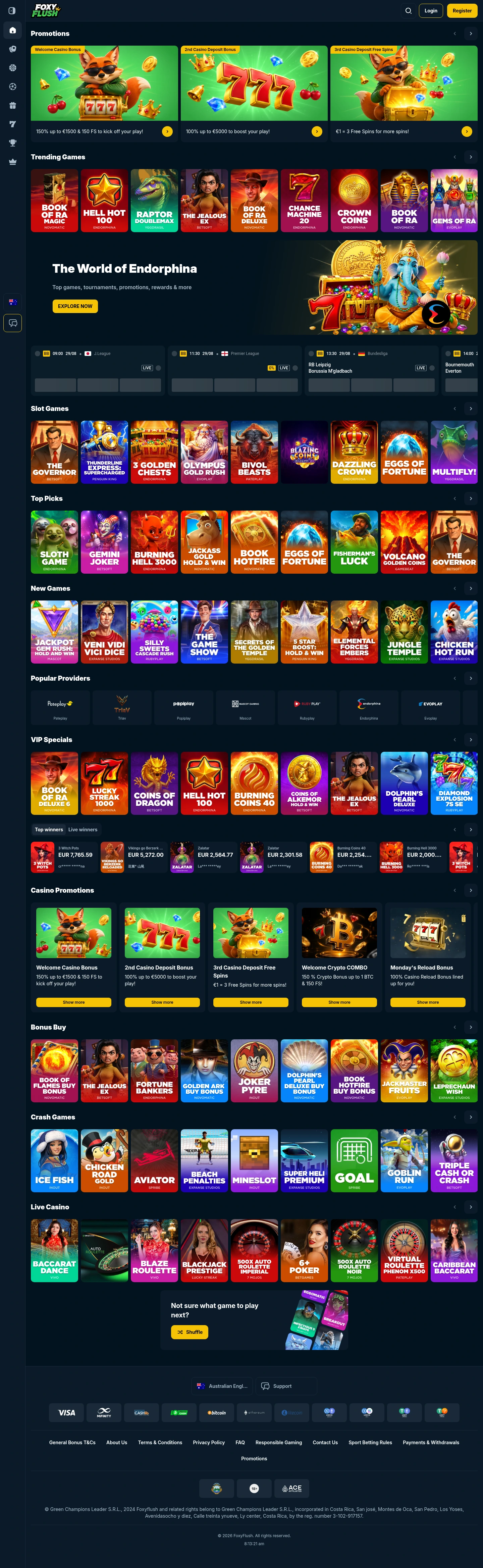 FoxyFlush Casino — «Главная», снято из страны Австралия