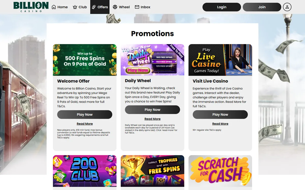 Billion Casino — Promotions, captured from Canada
