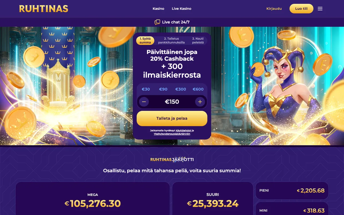 Ruhtinas Casino — Home page, captured from Finland