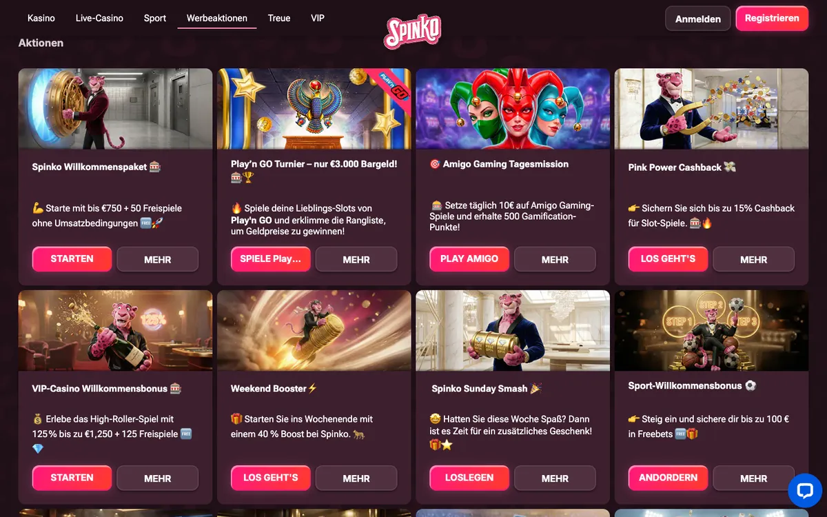 SpinkoCasino — Promotions, captured from Austria