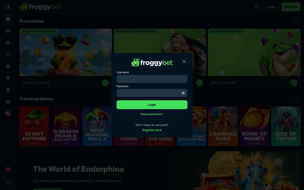 Froggybet Casino — Sign-up, captured from Belgium