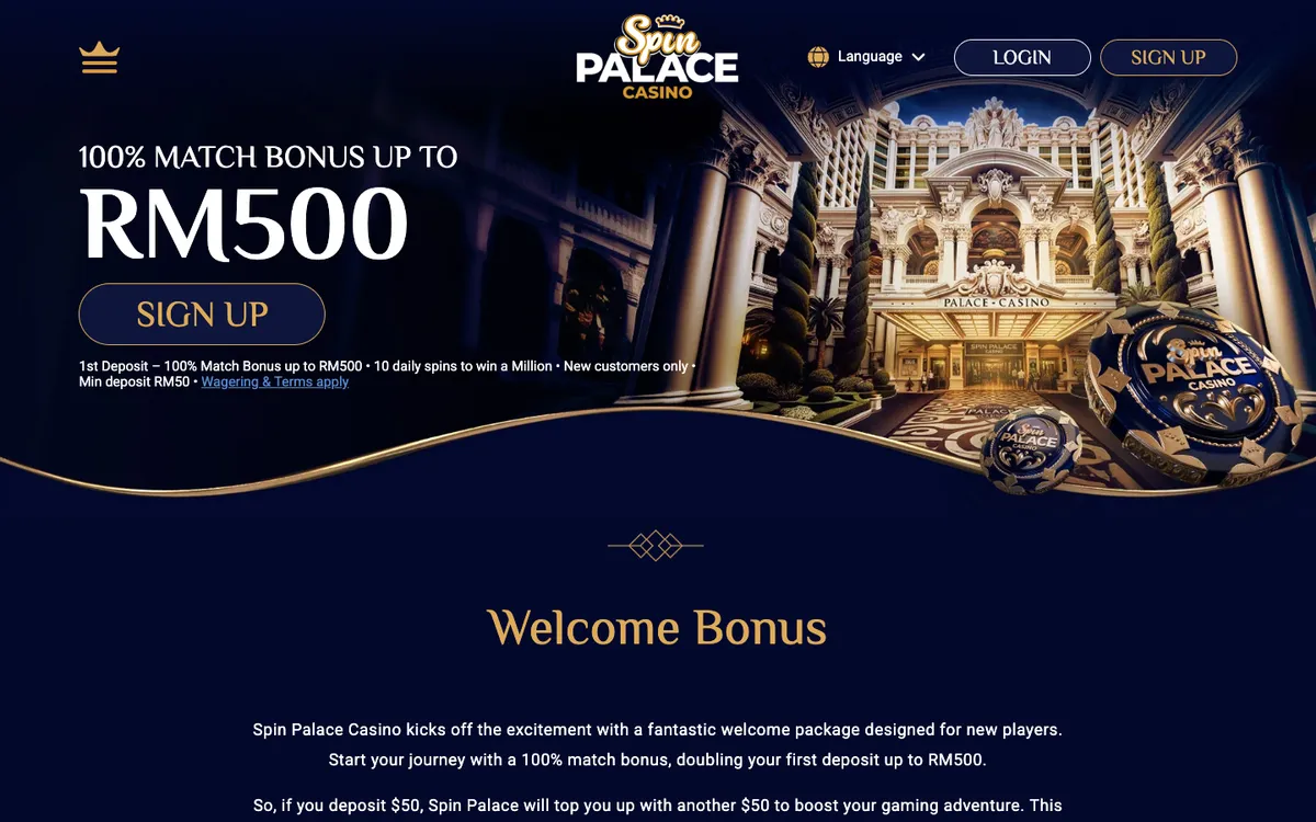 Spin Palace Casino — Promotions, captured from Malaysia