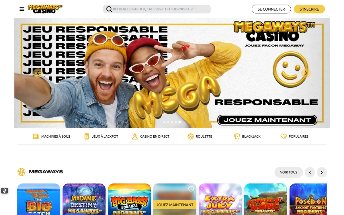 Megaways Casino — Home page, captured from Canada