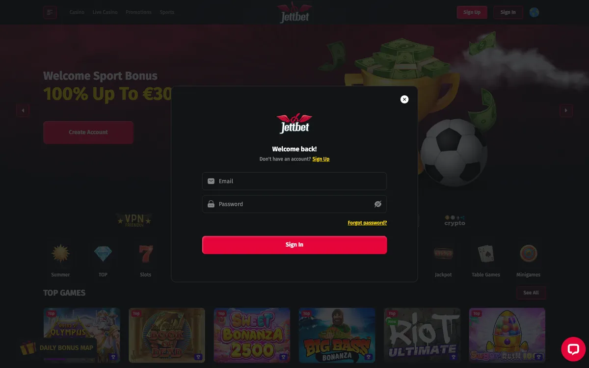 JettBet Casino — Sign-up, captured from New Zealand