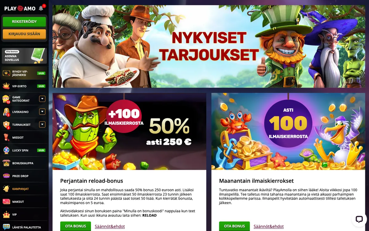 Playamo Casino — Promotions, captured from Finland