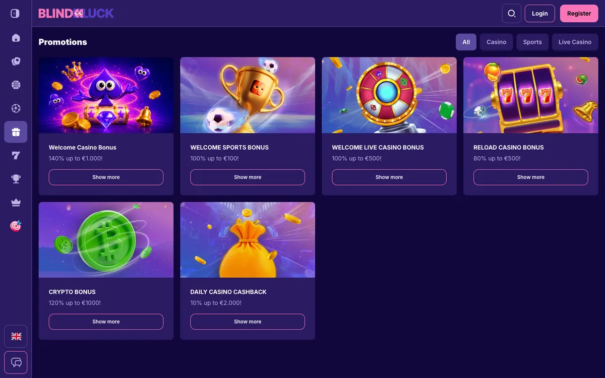 Blindluck Casino — «Акции», снято из страны Бельгия