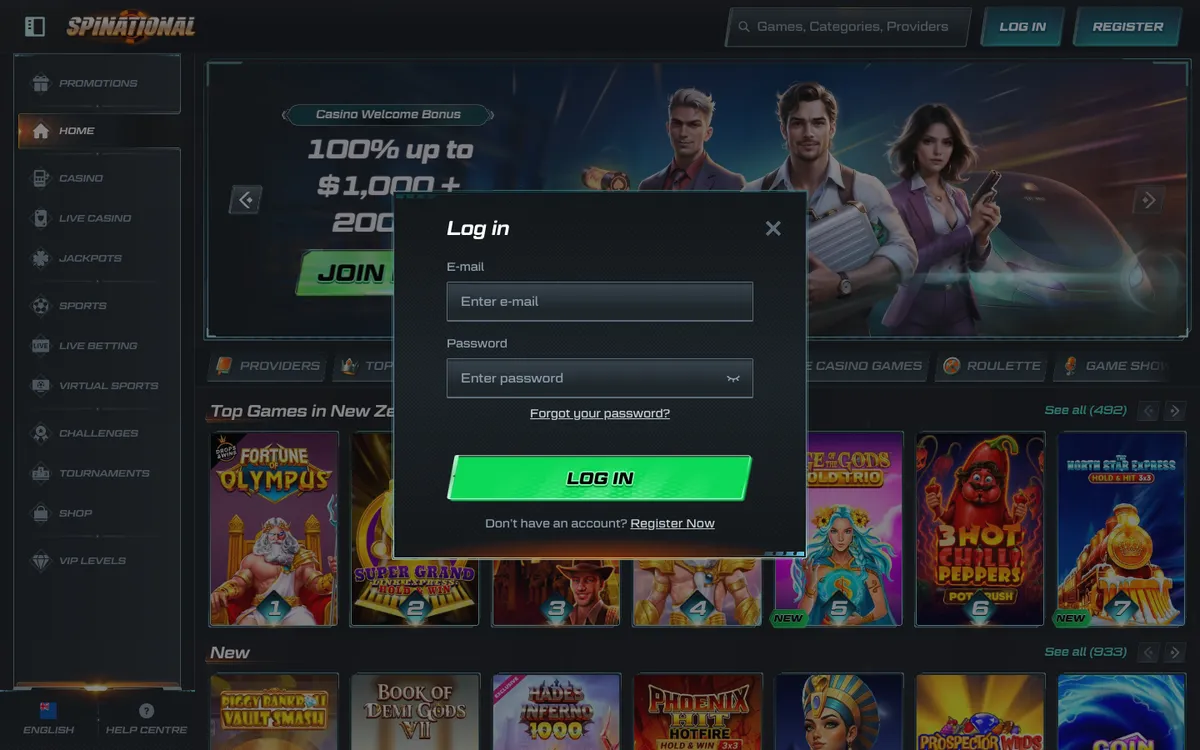 Spinational Casino — Sign-up, captured from New Zealand