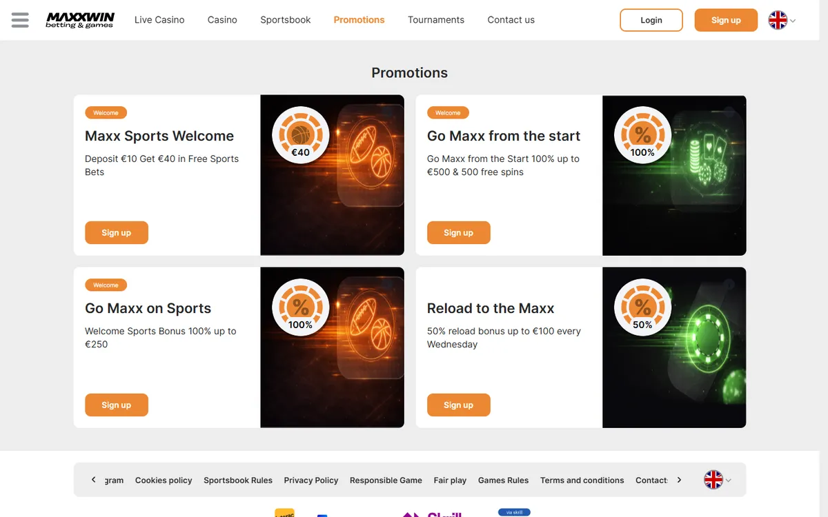 Maxxwin Casino — Promotions, captured from Canada