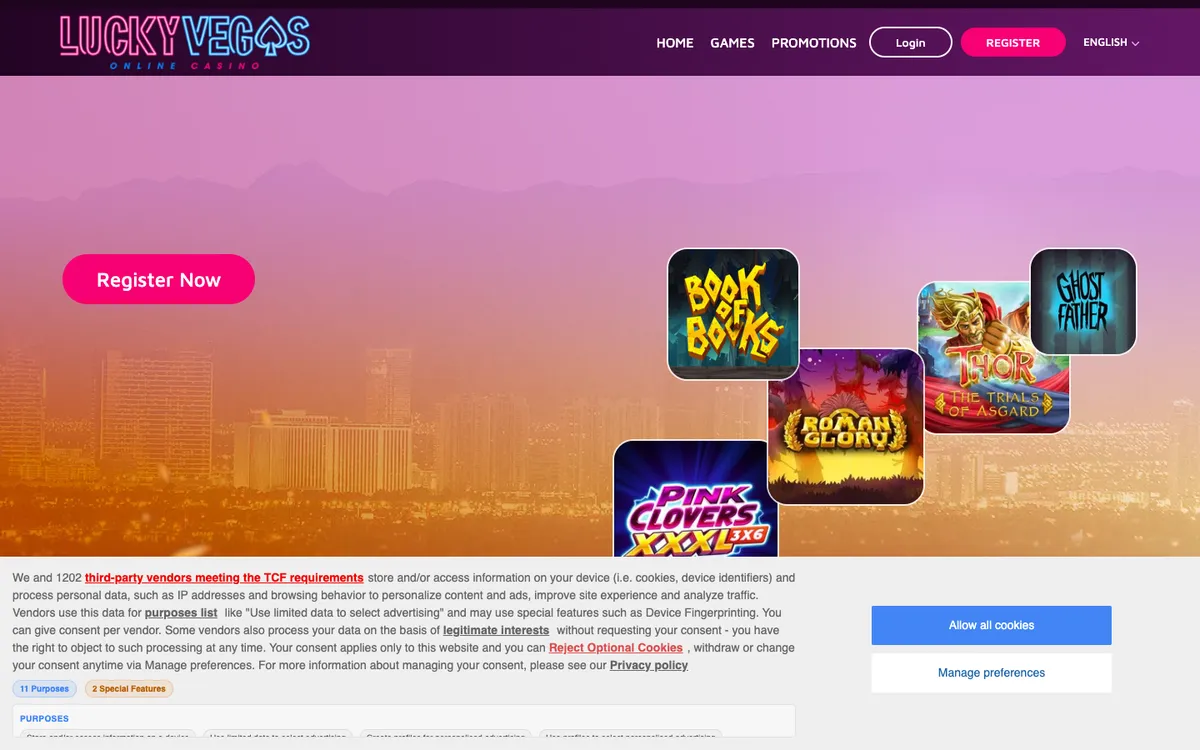 Lucky Vegas Casino — Home page, captured from Australia