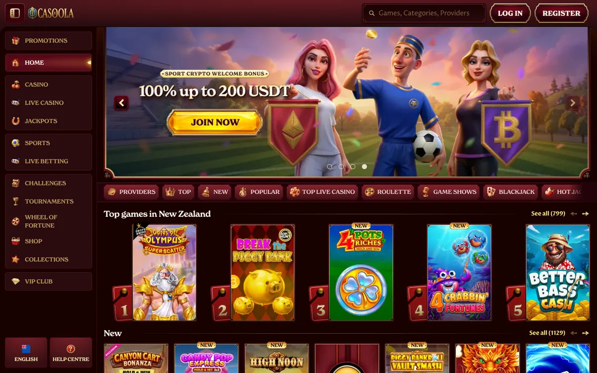 CasoolaCasino — «Главная», снято из страны Новая Зеландия