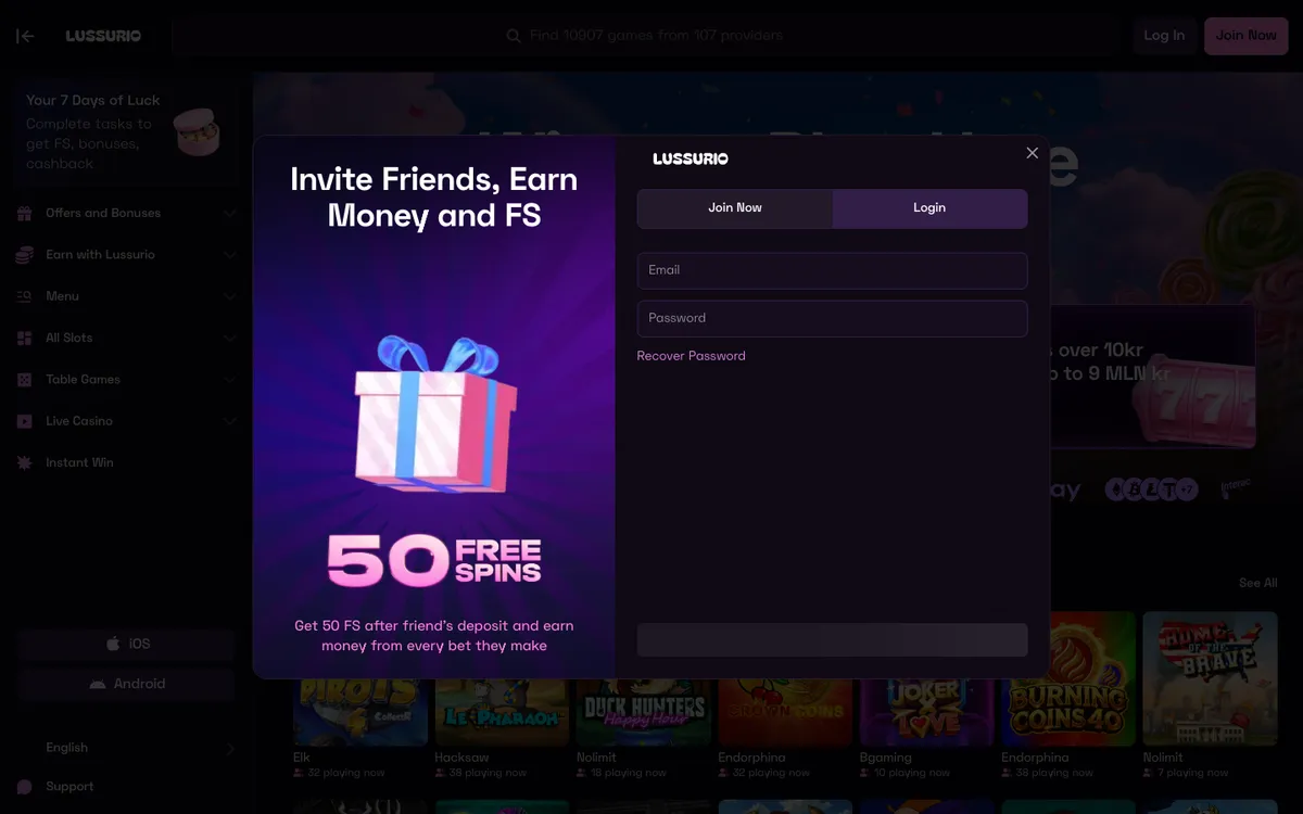 Lussurio Casino — Sign-up, captured from Norway