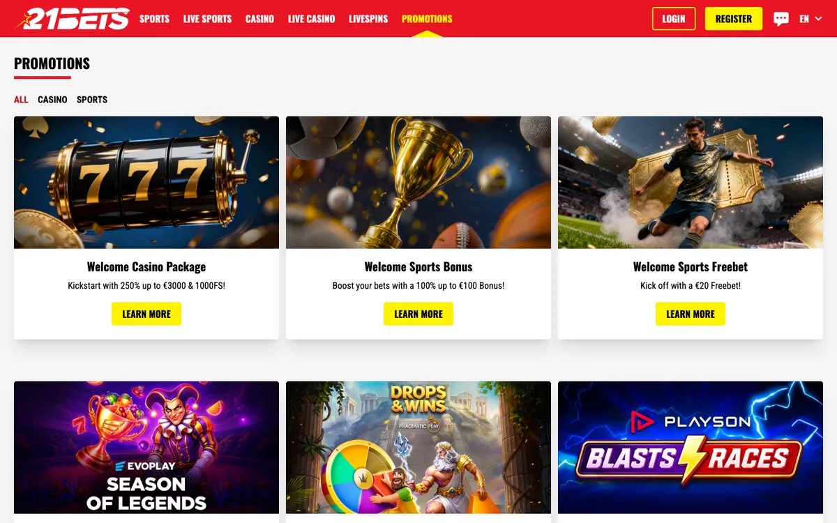 21bets.io Casino — Promotions, captured from Austria