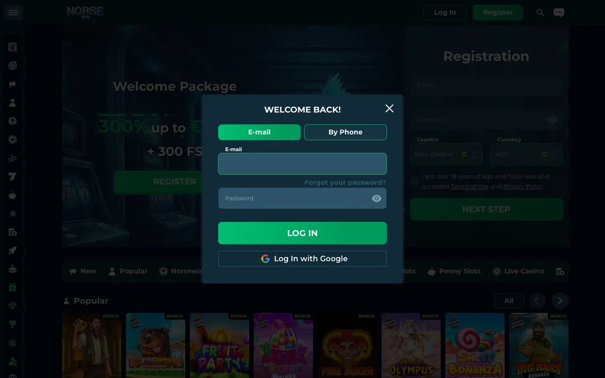 Norsewin Casino — Sign-up, captured from New Zealand