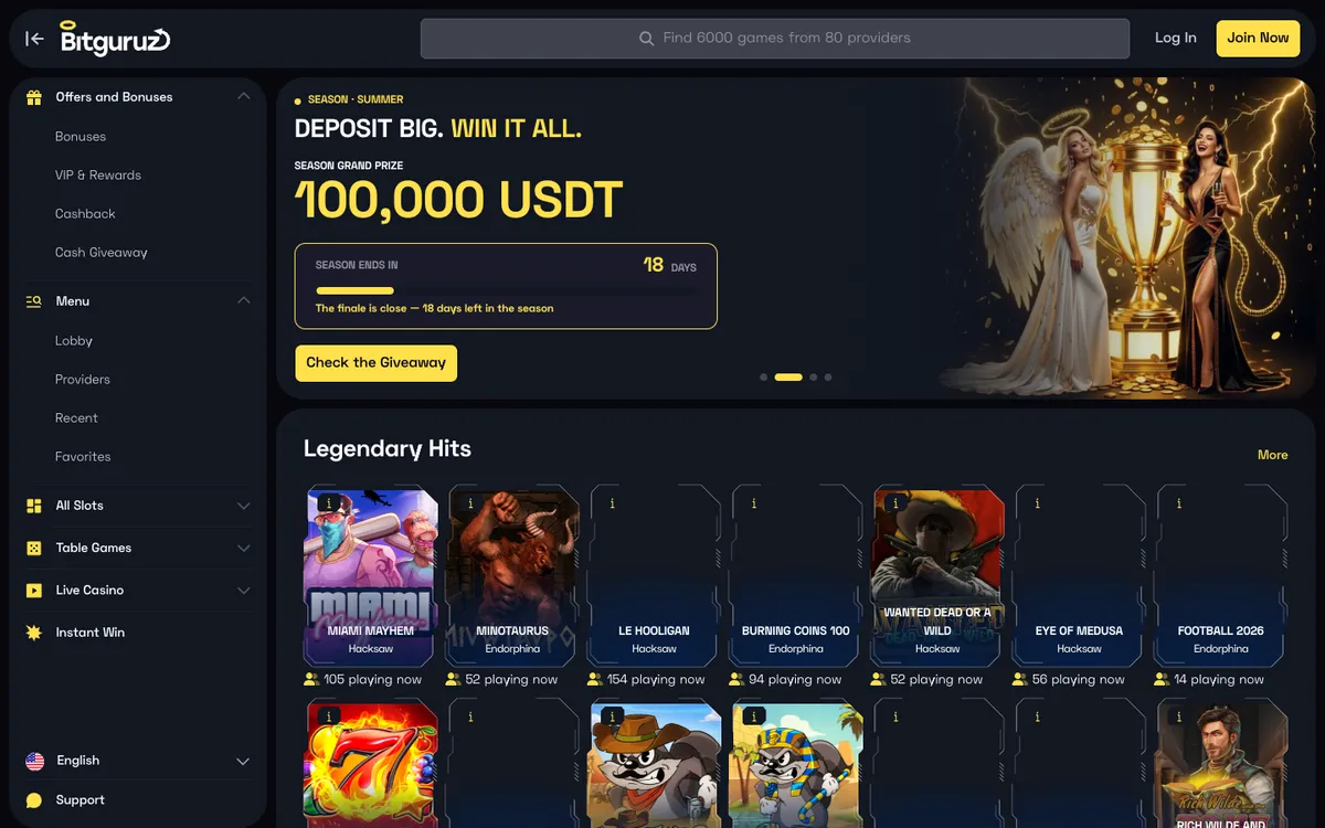 Bitguruz Casino — Home page, captured from Netherlands