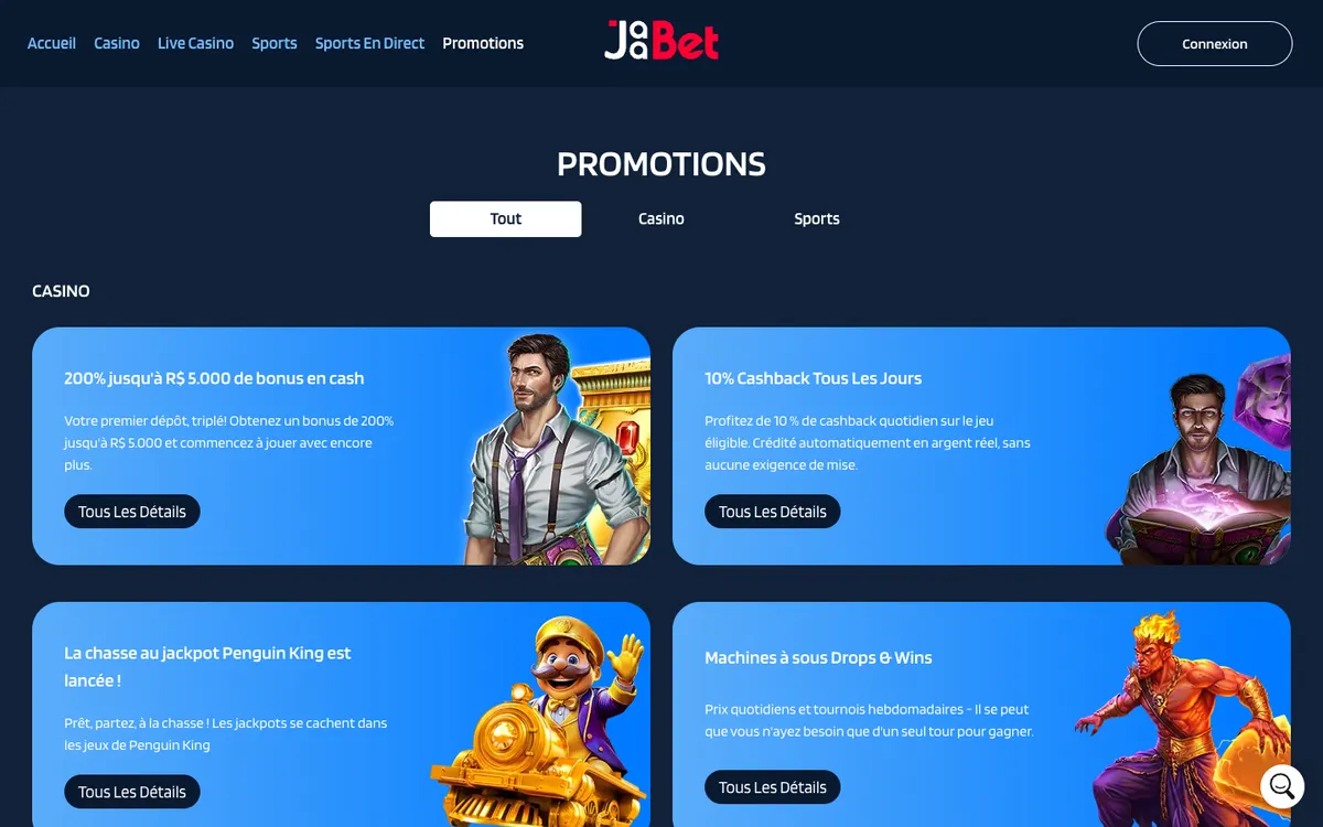 JaaBet Casino — Promotions, captured from France