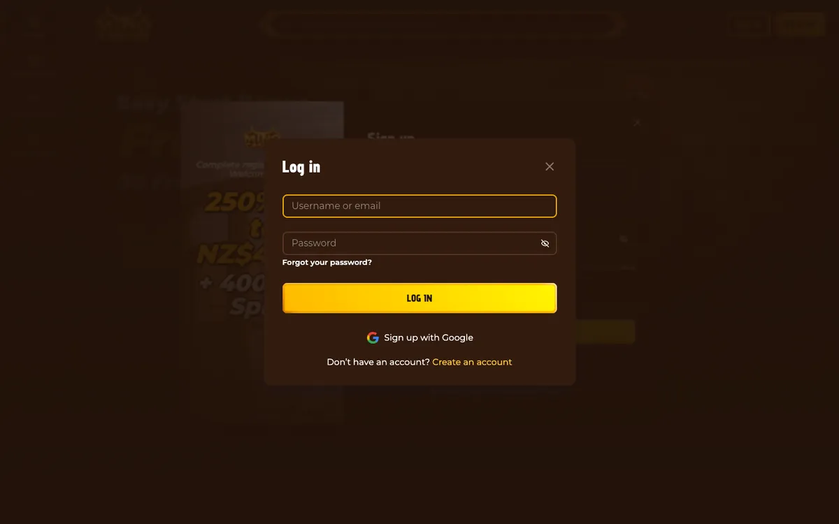 Mino Casino — Sign-up, captured from New Zealand