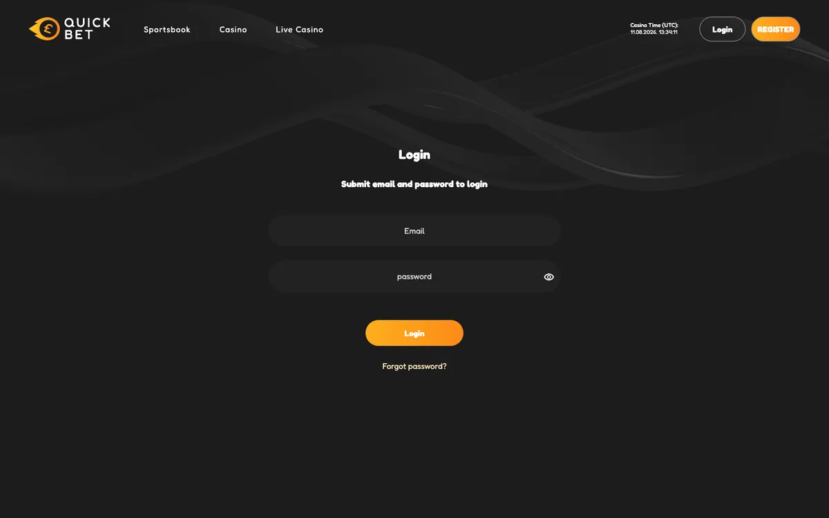 QuickBet Casino — «Регистрация», снято из страны Великобритания