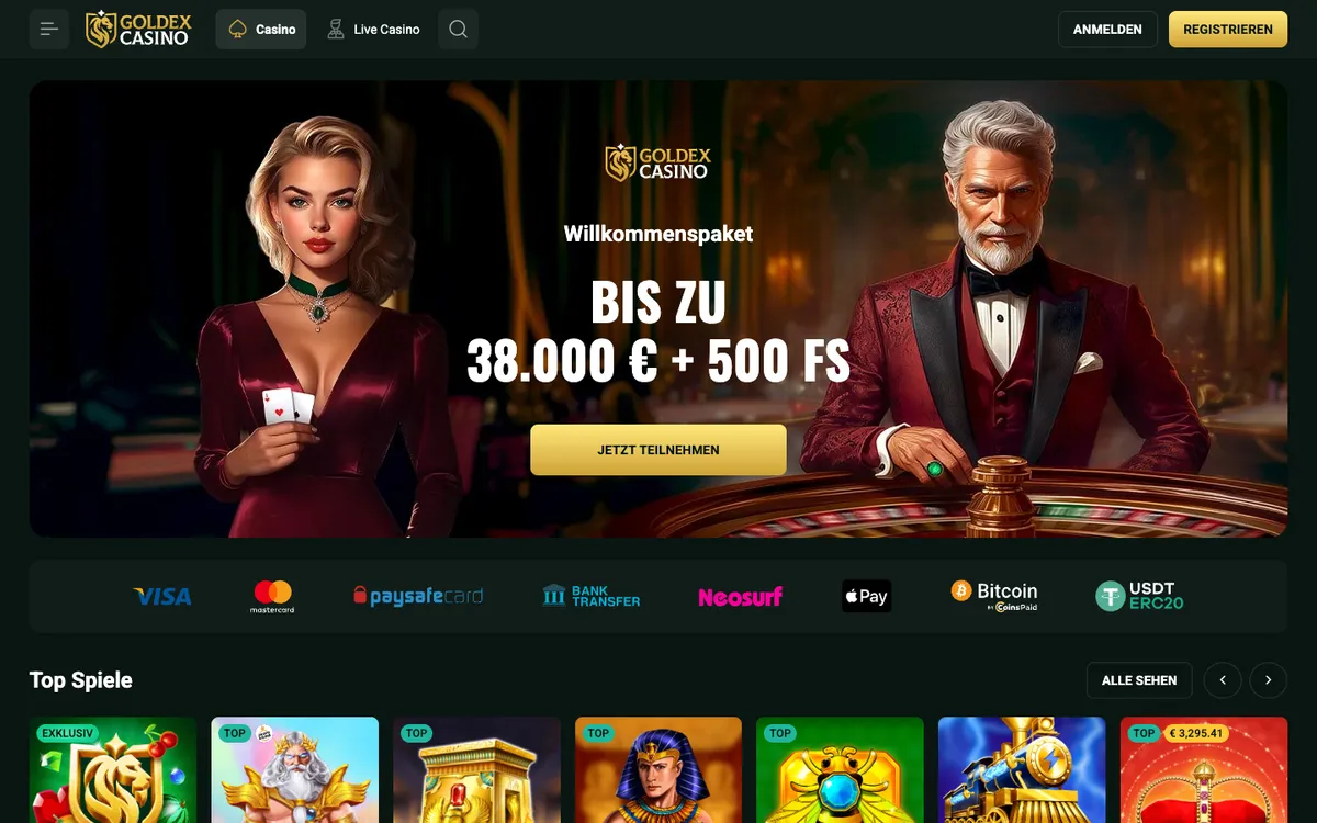 Goldex Casino — Home page, captured from Austria