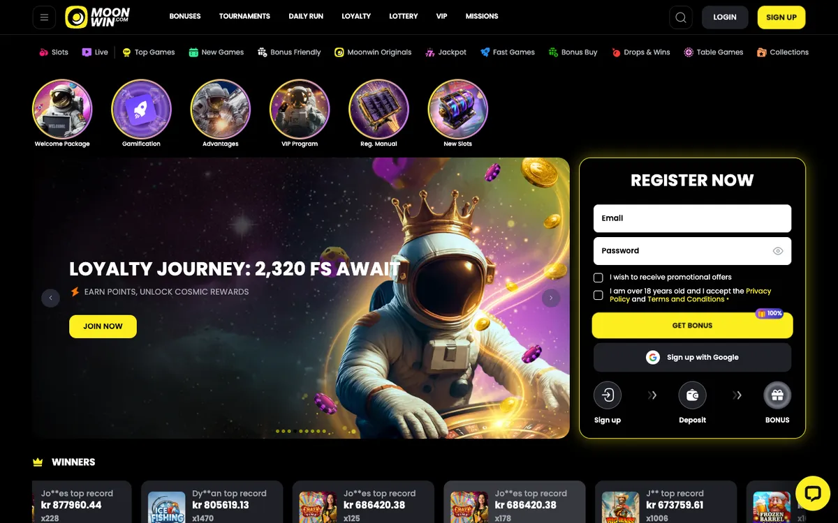 Moonwin Casino — «Главная», снято из страны Норвегия