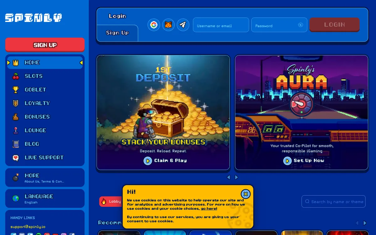 Spinly Casino — «Главная», снято из страны Эстония