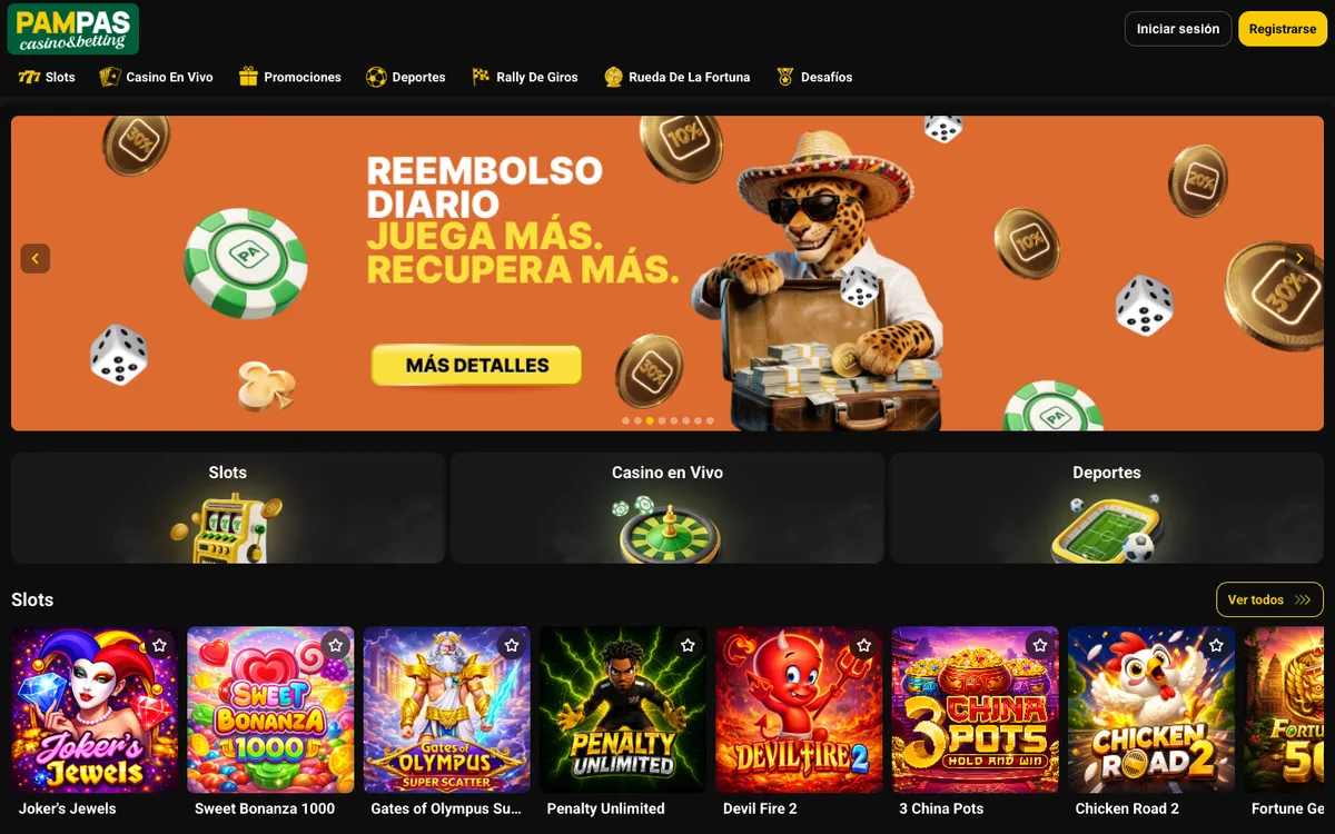 Pampas Casino — Home page, captured from Argentina