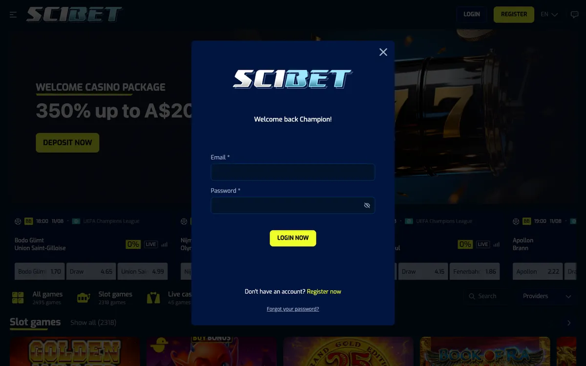 Scibet Casino — Sign-up, captured from Australia
