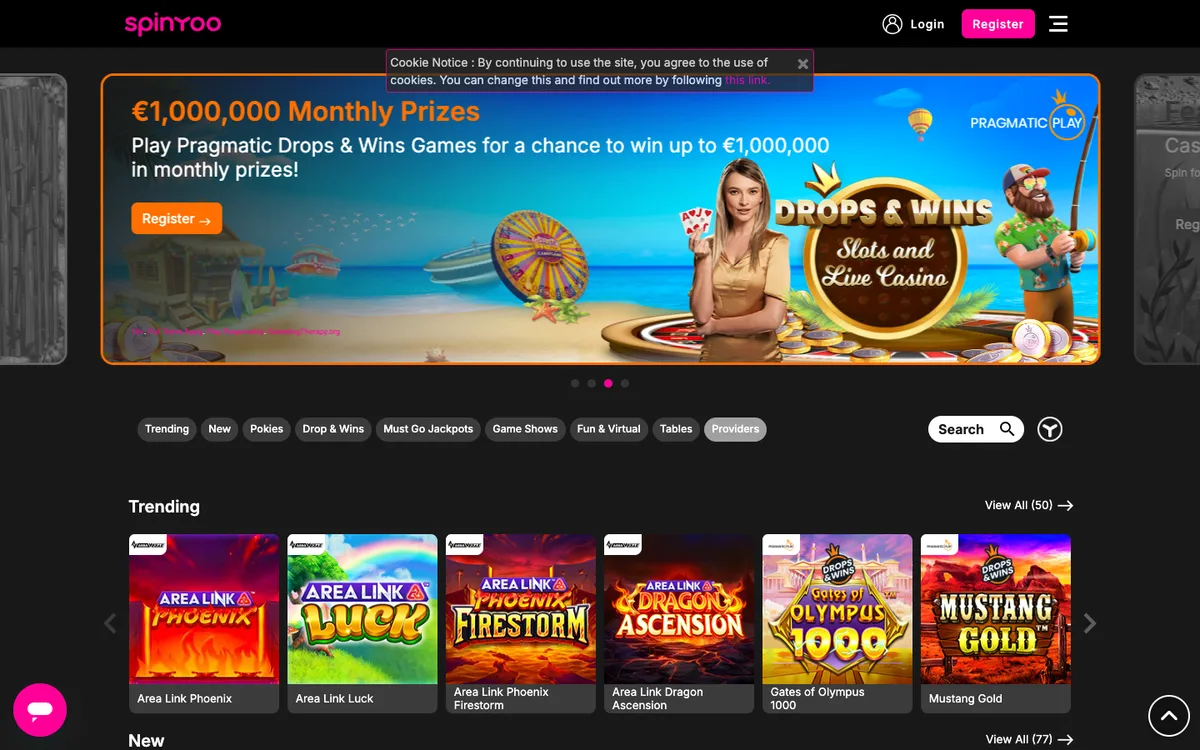 SpinYoo Casino — «Главная», снято из страны Новая Зеландия