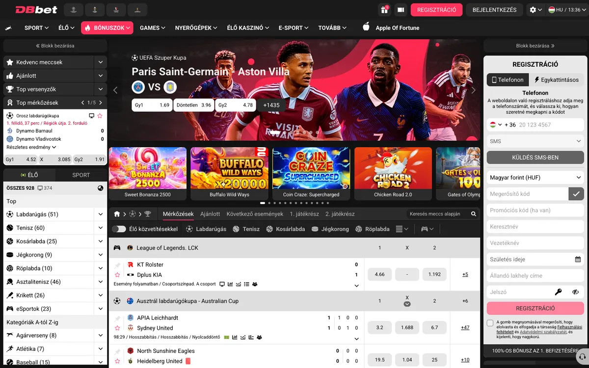 DBbet Casino — Home page, captured from Hungary