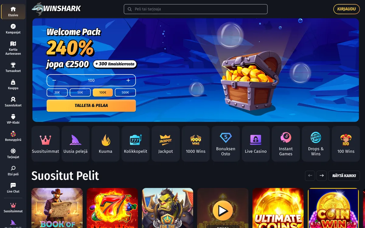 Winshark Casino — Home page, captured from Finland