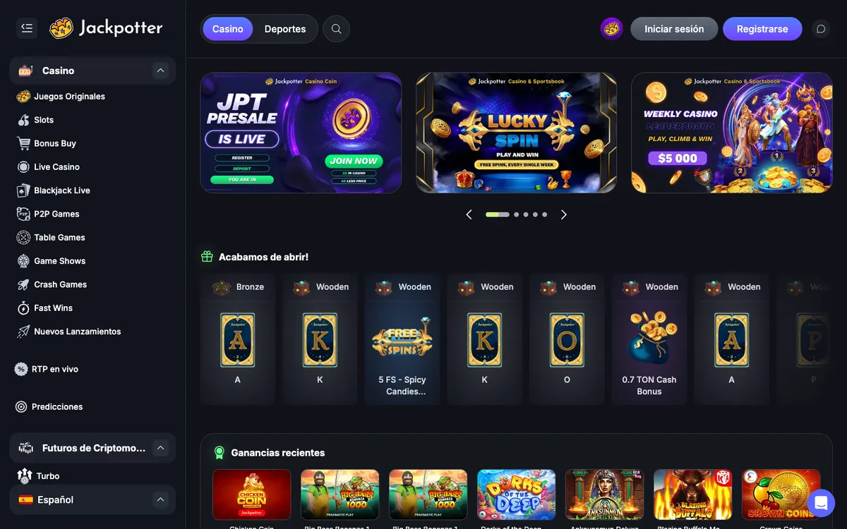 Jackpotter Casino — «Главная», снято из страны Испания