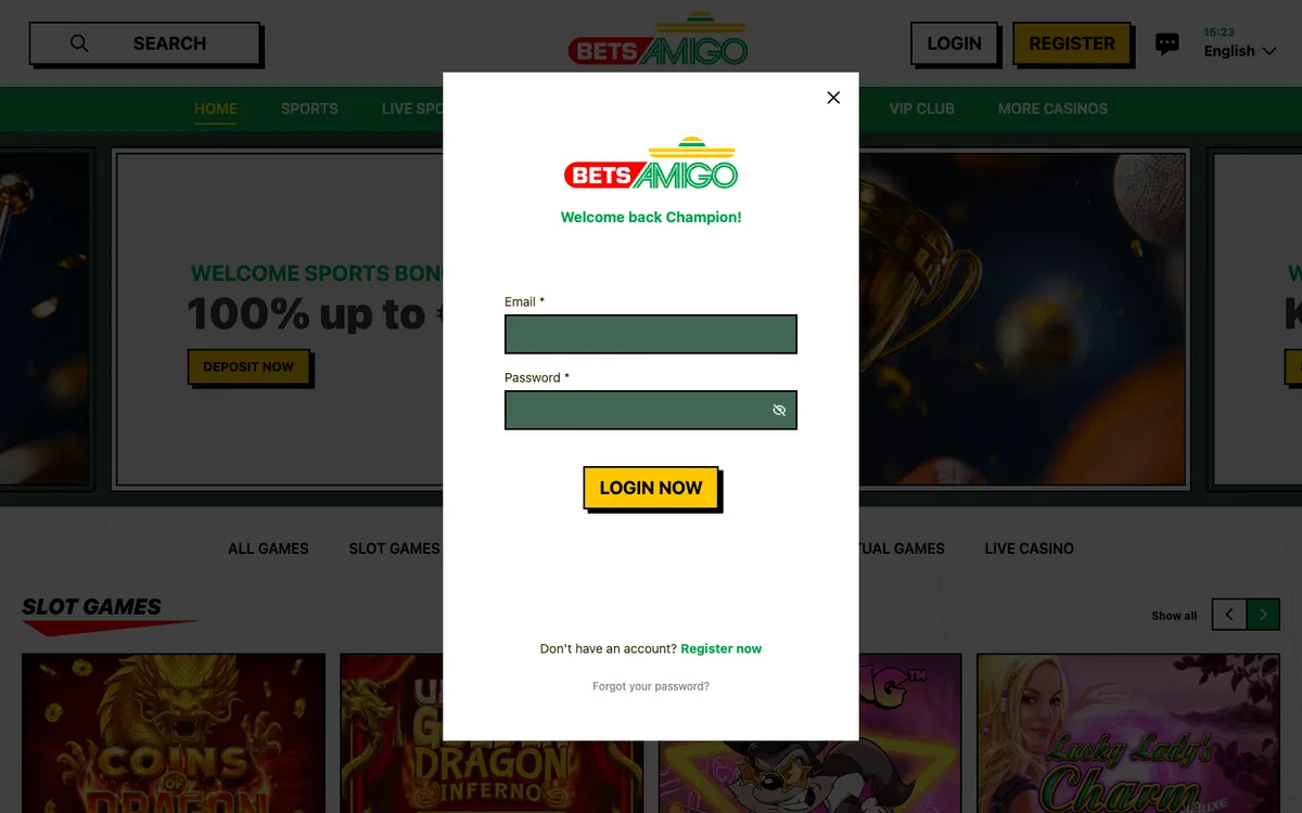 Betsamigo Casino — «Регистрация», снято из страны Бразилия