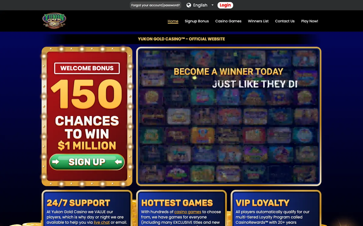 Yukon Gold Casino — Home page, captured from Austria