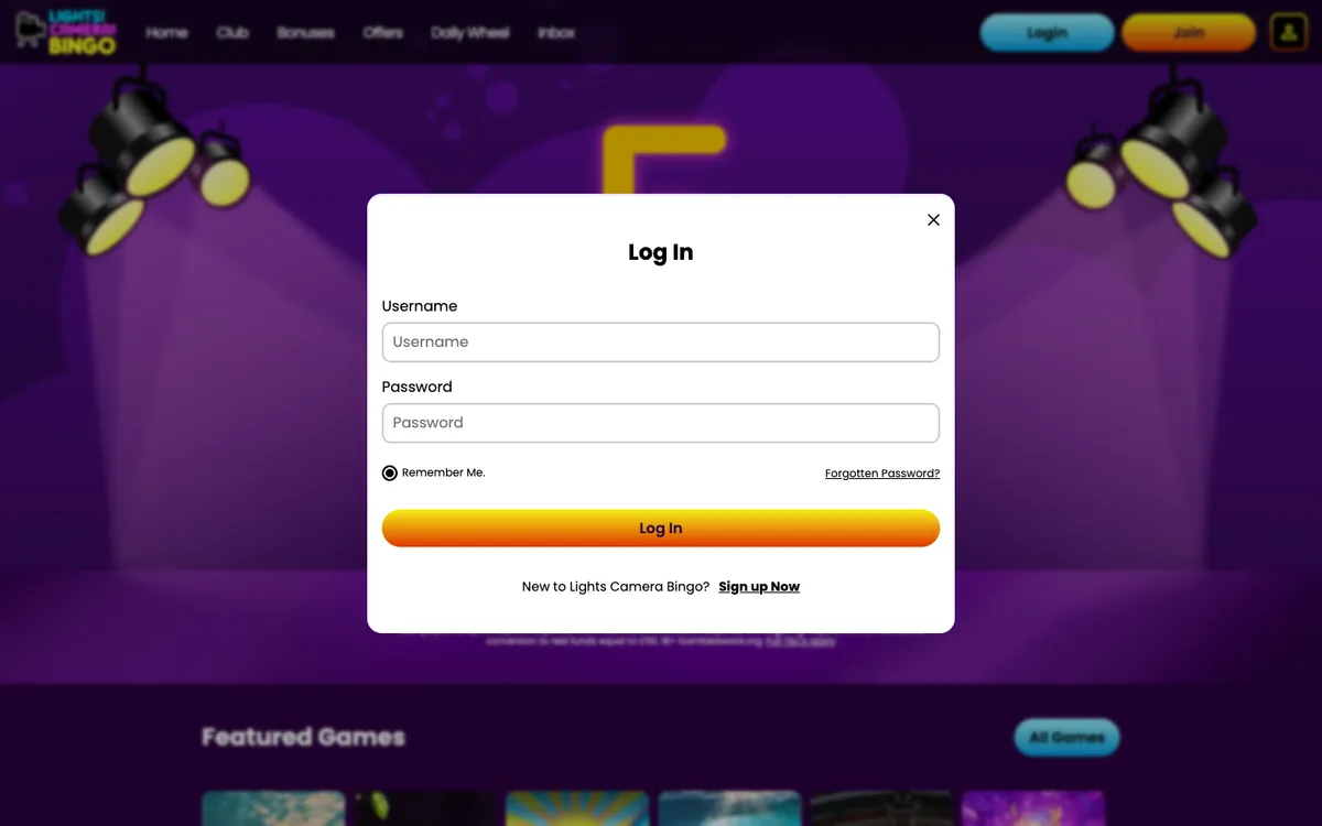 Lights Camera Bingo Casino — Sign-up, captured from United Kingdom