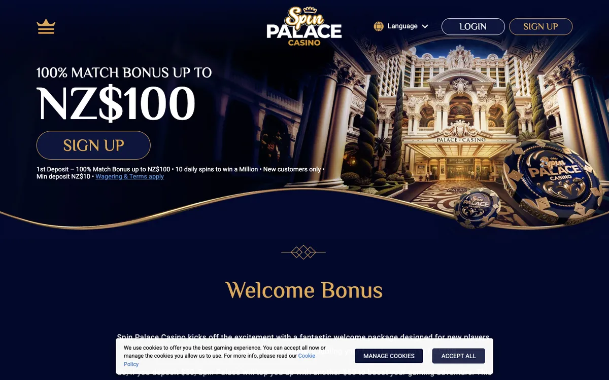 Spin Palace Casino — Promotions, captured from New Zealand