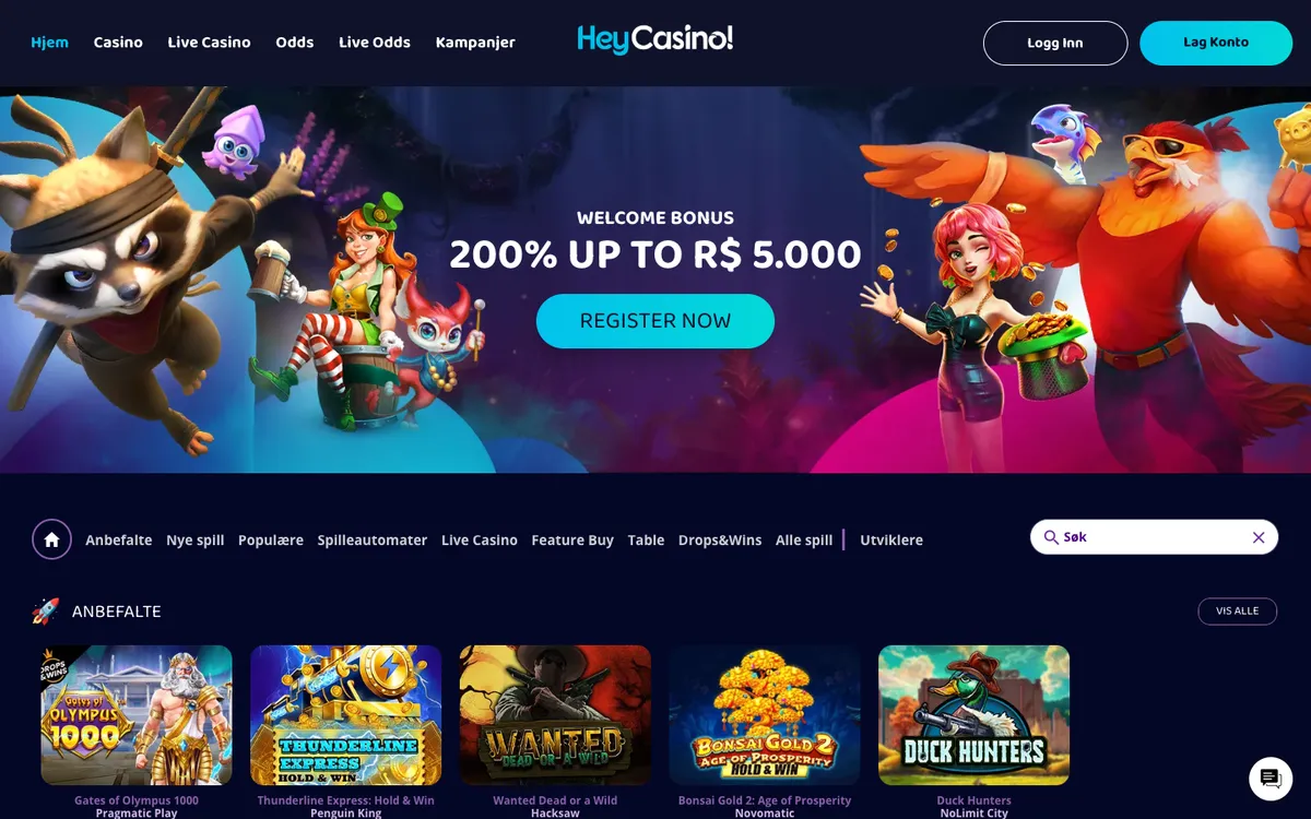HeyCasino! — Home page, captured from Norway