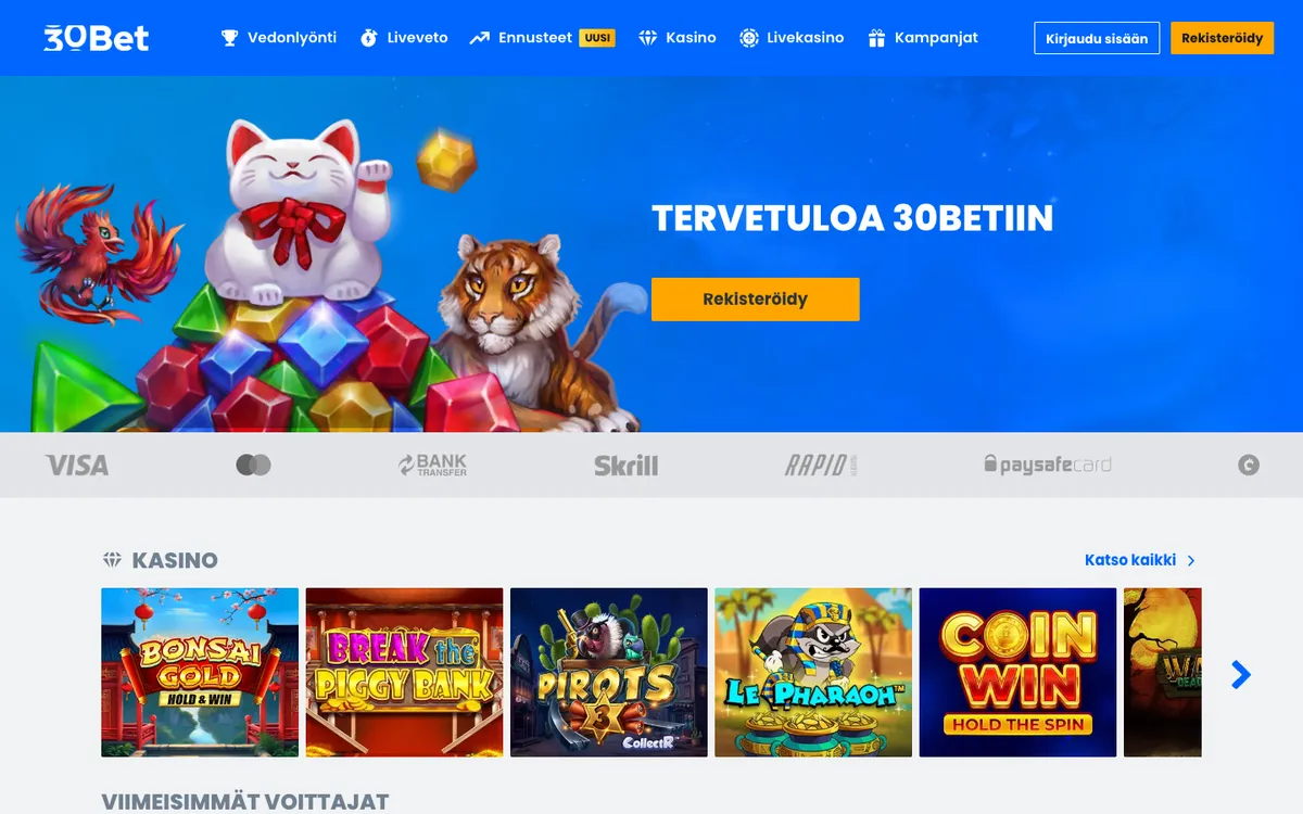 30Bet Casino — «Главная», снято из страны Финляндия