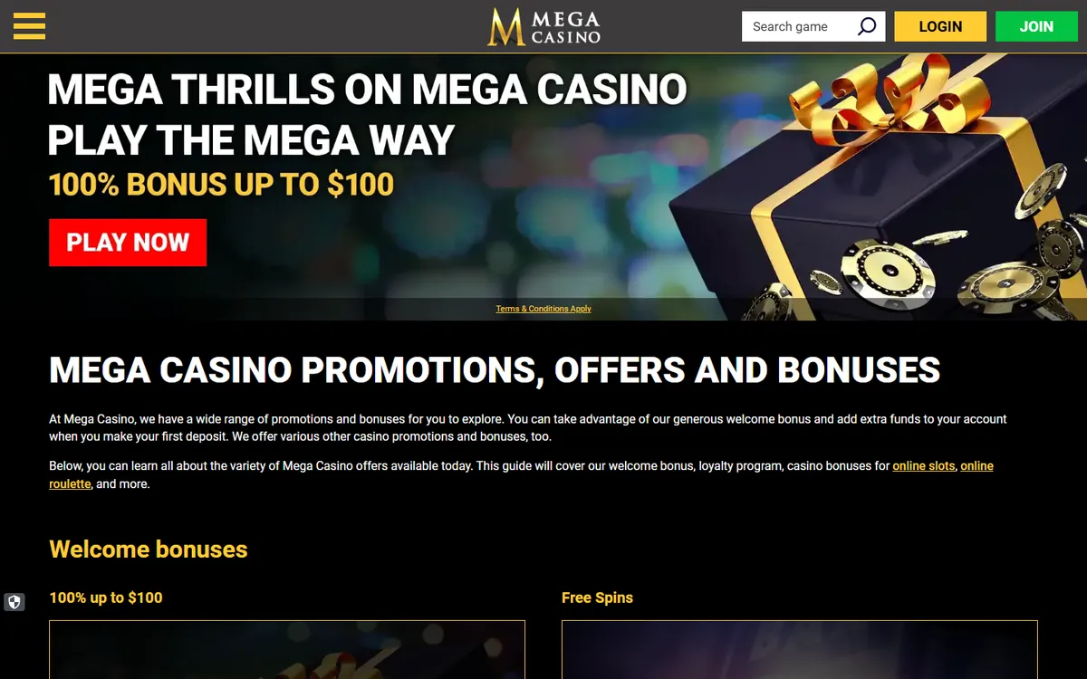 Mega Casino — Promotions, captured from Canada