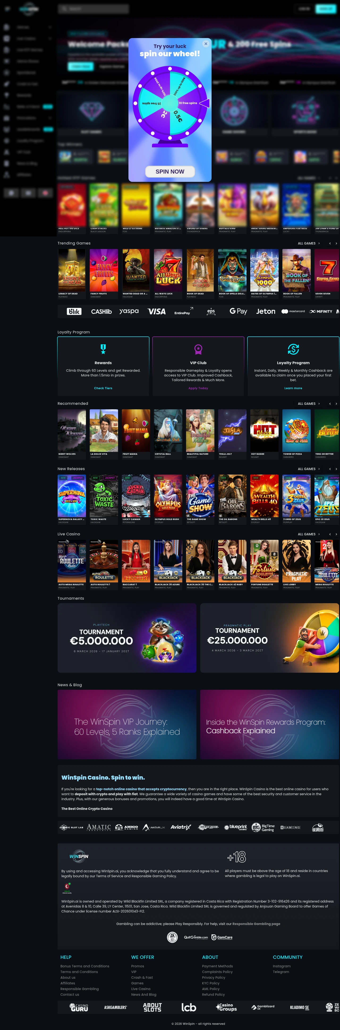 WinSpin Casino — «Главная», снято из страны Австралия